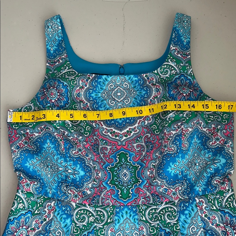 NWT TALBOT Vibrant Blue and Green Paisley Midi Dress Size 6P - Picture 7 of 12